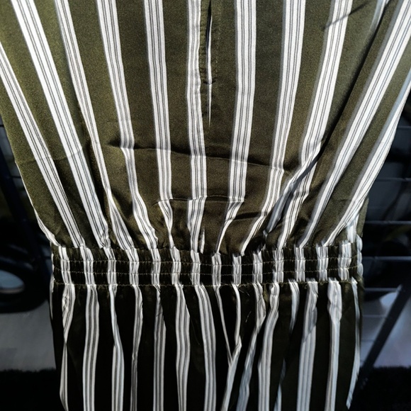 Olive/White Elastic Waist Band Pin Striped Jumpsuit - Picture 8 of 8